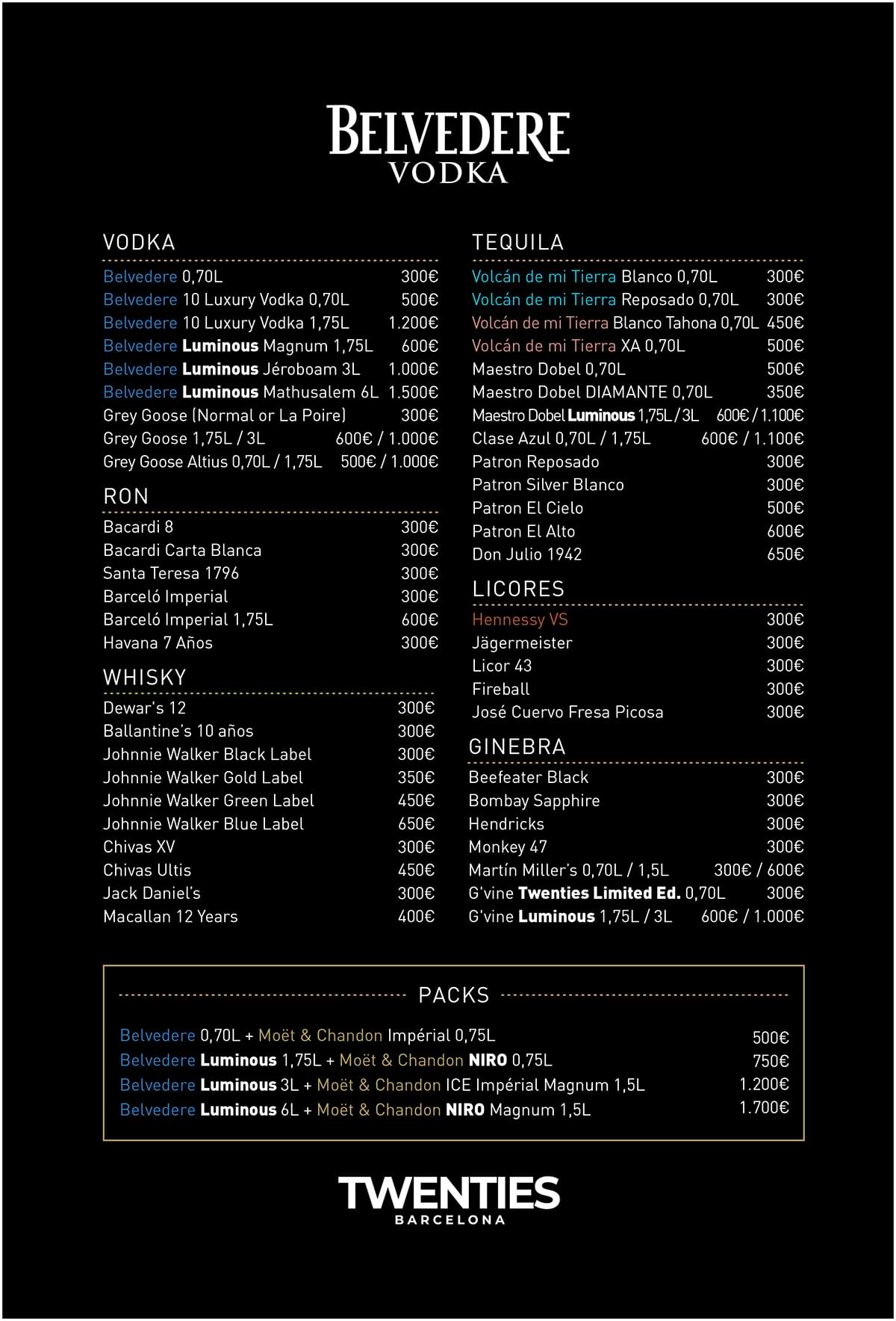 carta precios twenties barcelona
